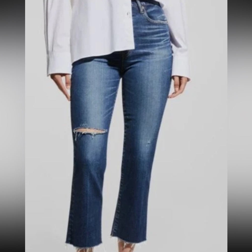 Moussy Vintage Women Blue Rhode Cropped Distressed Flared Jeans Sz 25 Cher Blue
